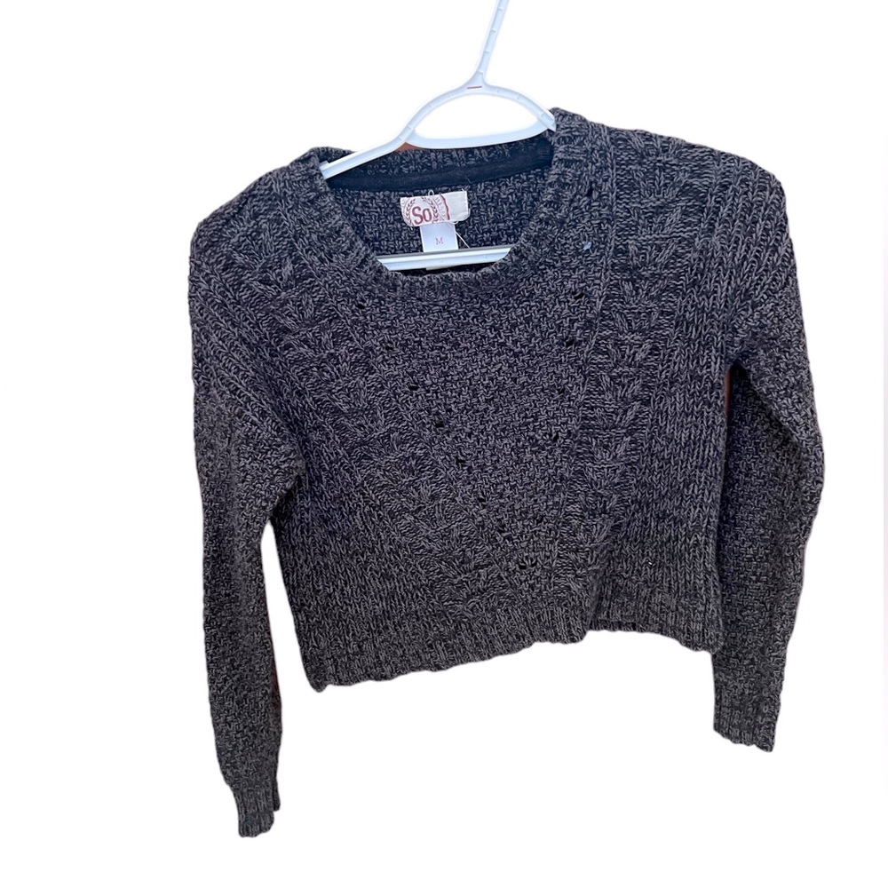 Juniors M SO  gray Pullover Sweater Long Sleeve Knit Blouse